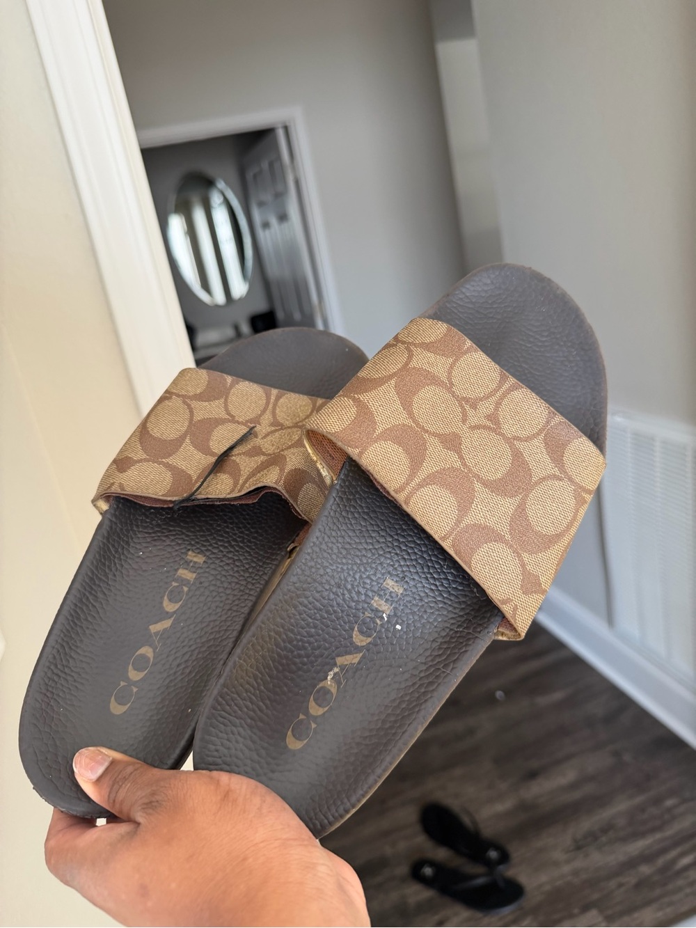 COACH Brown Signature Canvas Slide Sandals with Black Footbed - Picture 4 of 4